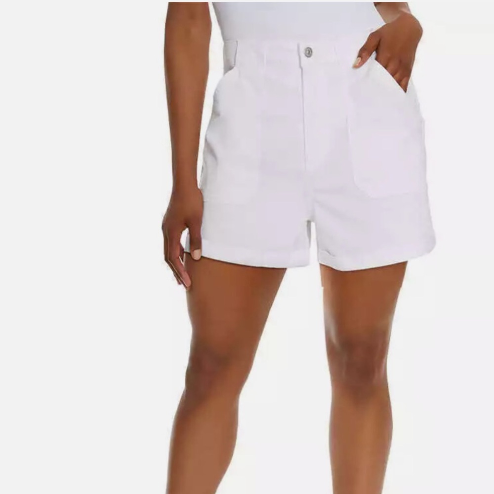 High rise cotton twill short, White, XL